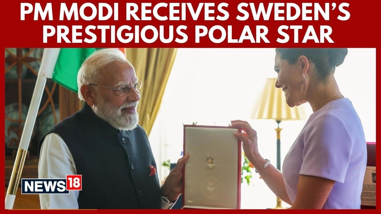 PM Modi Receives Sweden&rsquo;s Highest Honour &lsquo;Royal Order of Polar Star&rsquo; | PM Modi News | N18V