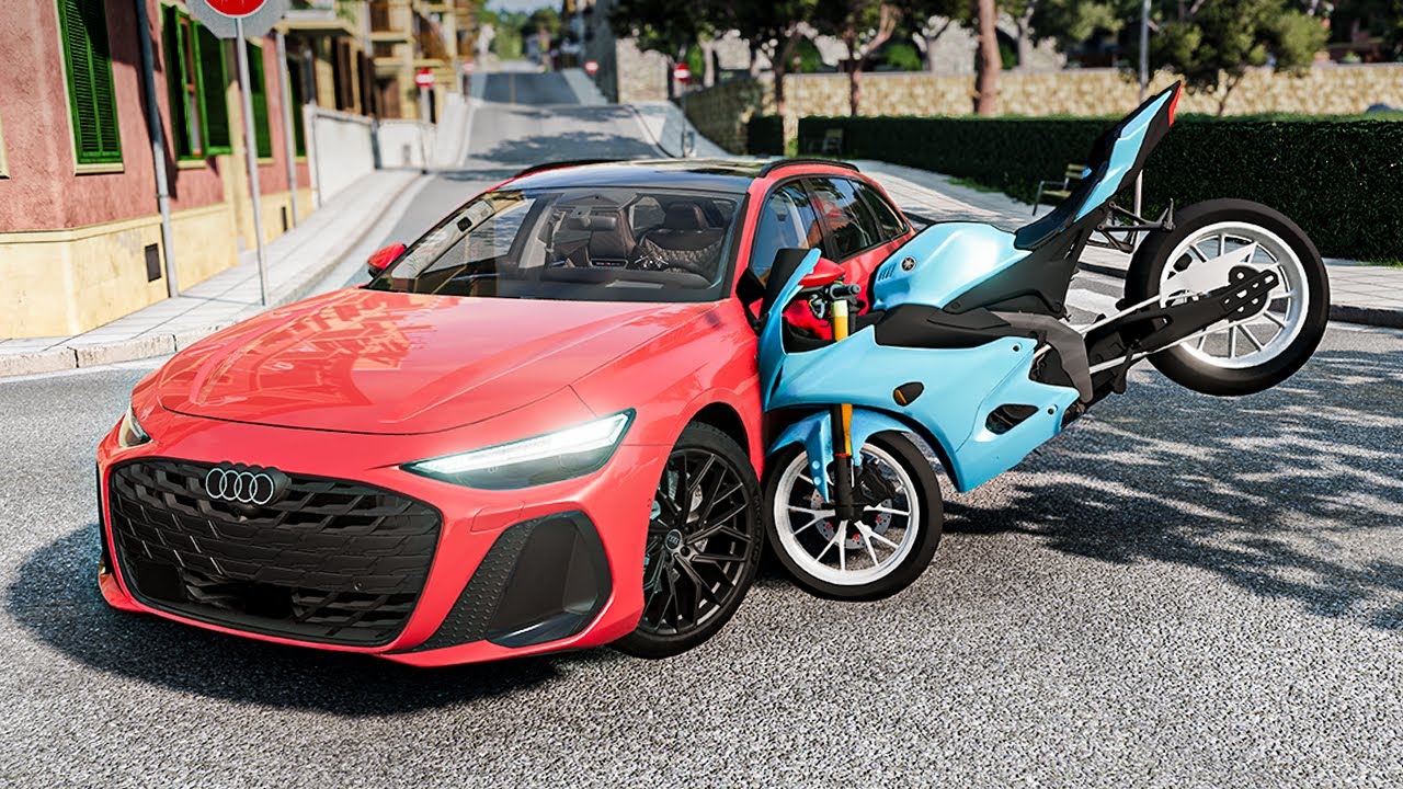 Accidente Realiste cu Yamaha YZF-R15 si Audi A6 2026 pe BeamNG.Drive | Episodul 34