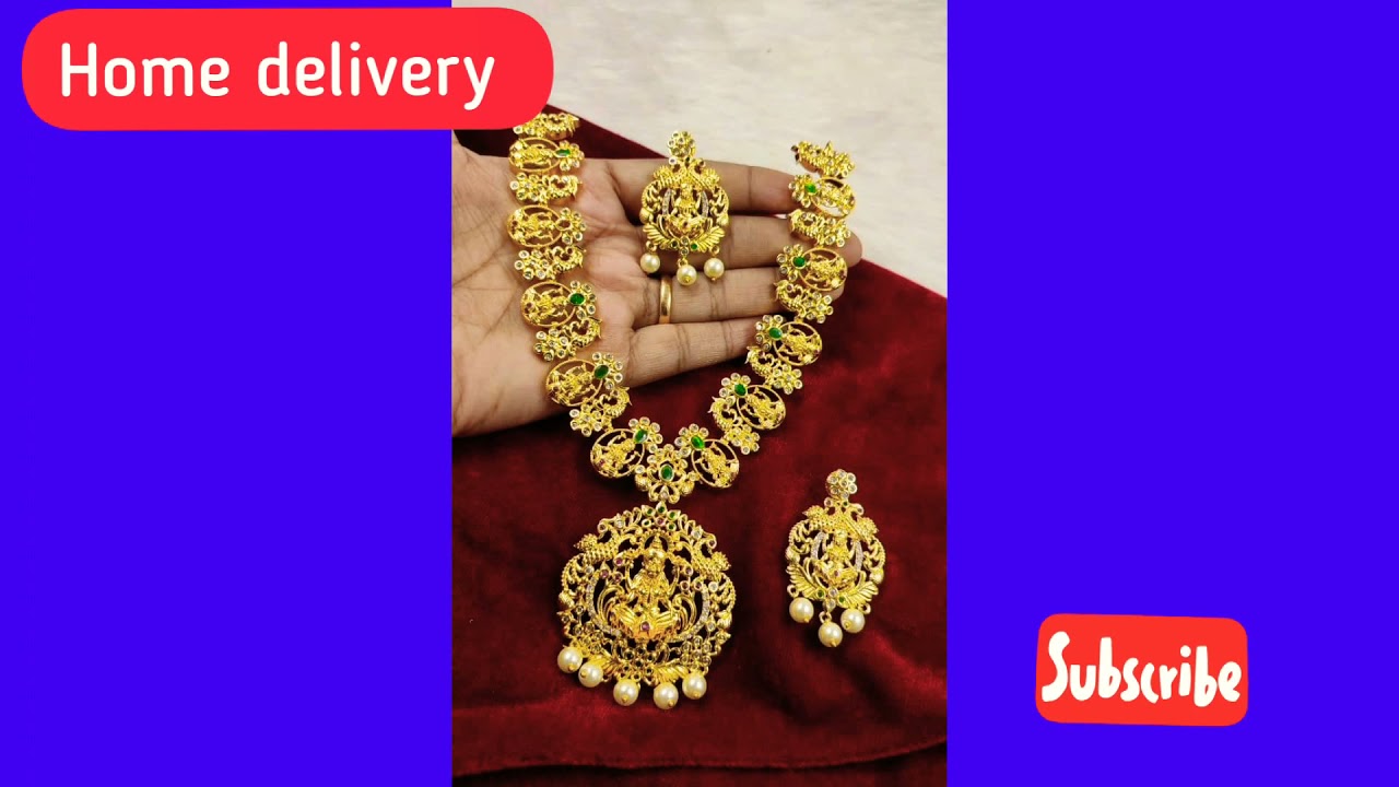 🤩awesome  Lakshmi Devi Haram || gold finishing Lakshmi Devi haram with earrings || don't miss ||