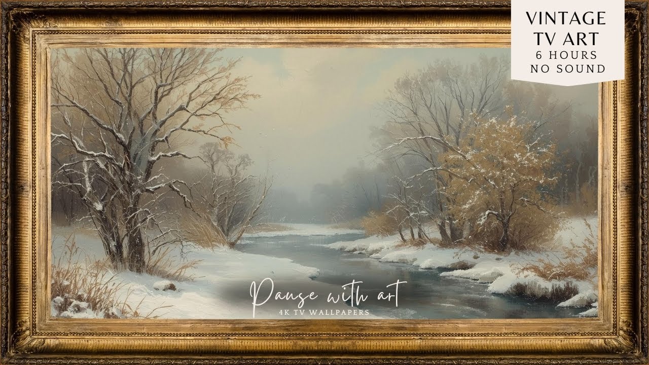 Vintage Frame TV Art Snow Winter Screensaver | Calm Lake Background | 4K TV Wallpaper