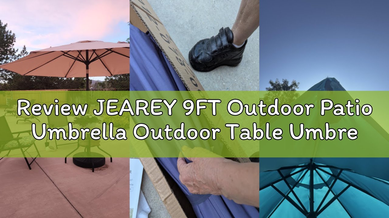 Review JEAREY 9FT Outdoor Patio Umbrella Outdoor Table Umbrella with Push Button Tilt and Crank, Mar