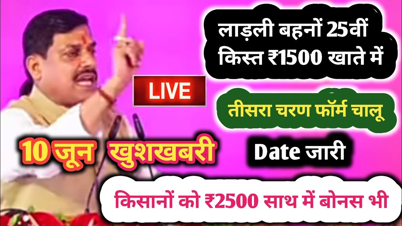 आज की 5 बड़ी खुशखबरी । लाड़ली बहनों 25वीं किस्त ₹1500 Date जारी। किसानों को ₹2500 खाते में