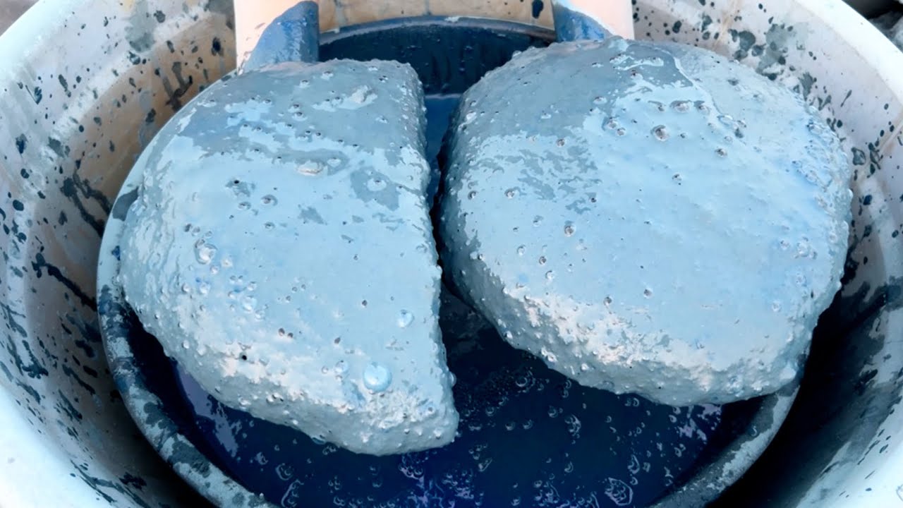 Cute slabs blue cement water crumbling dipping