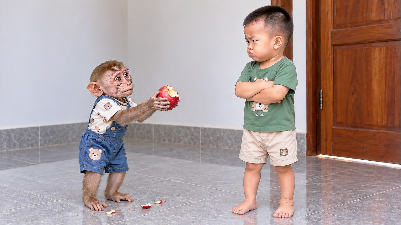 Naughty Baby Monkey Got Caught Stealing Boy&rsquo;s Favorite Fruit&hellip; So Funny! 😂