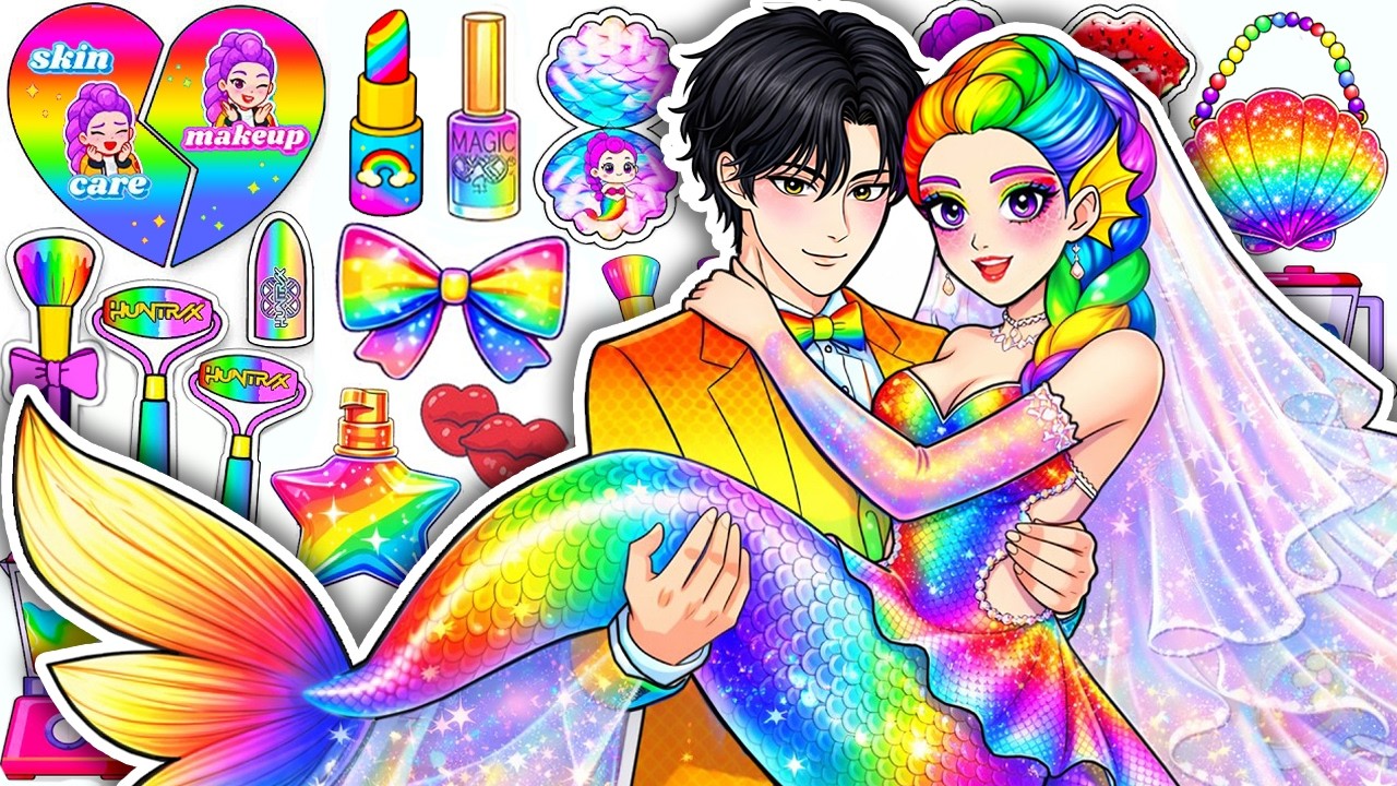 🌸Paper DIY🌸KPOP DEMON HUNTERS Couple Rumi x Jinu Mermaid Glow Up Skincare + Makeup Pt.2 💄 ASMR