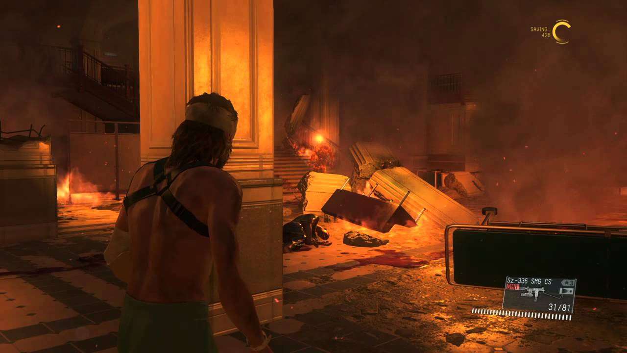 METAL GEAR SOLID V: TPP - Young Mantis and man on fire