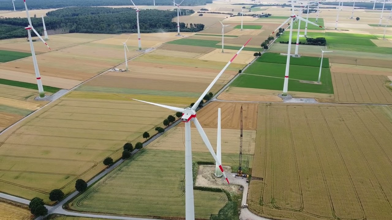 Free drone footage of wind power plant in Germany