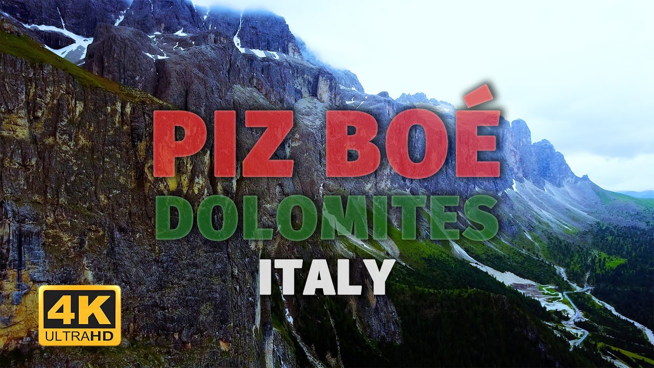 Piz Boé, Dolomites, Italy. Drone footage