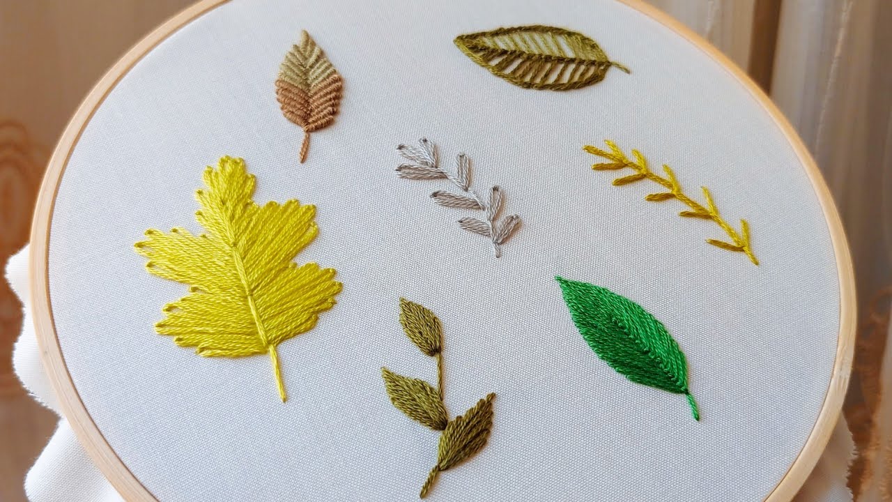 تطريز ٧ أشكال من ورق الشجر🍂 | الجزء الاول        7types of leaves         #تطريز #embroidery