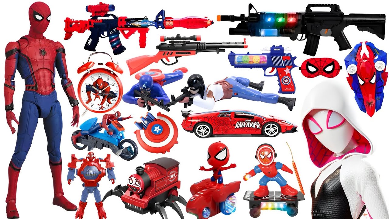 Marvel toy series unbox, popular Spider-Man action dolls, Marvel popular electric toy guns