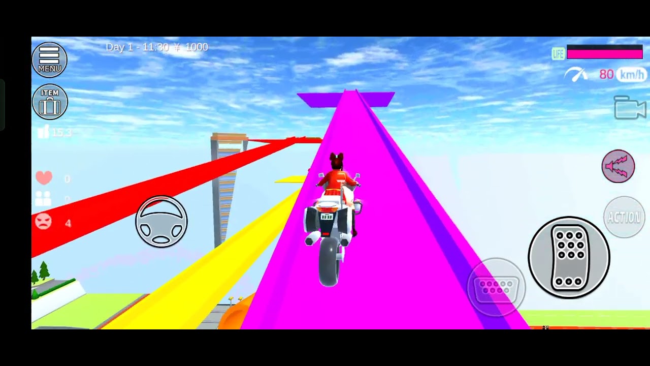 Car driving and bike riding stunts in Sakura school simulator play game 