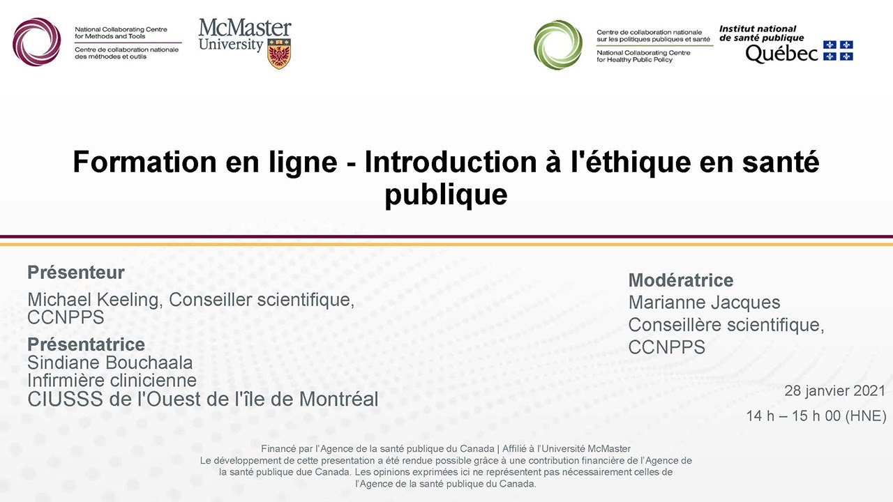 Webinaire - Formation en ligne : Introduction à l'éthique en santé publique