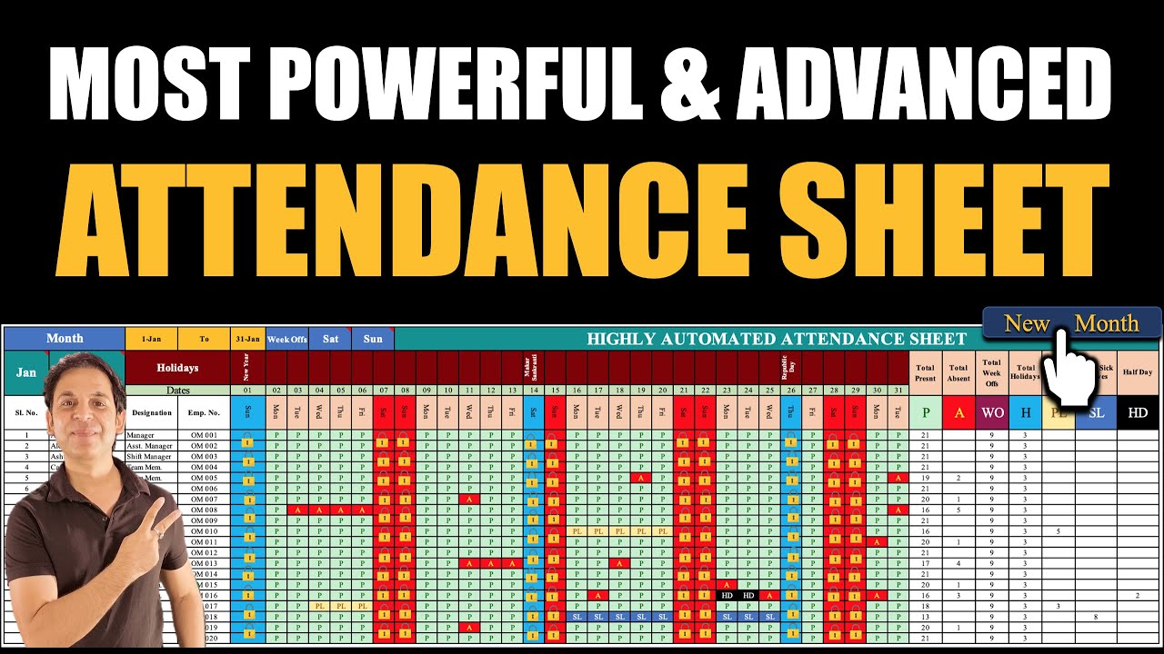 Most ADVANCED Automated Attendance Sheet in Excel