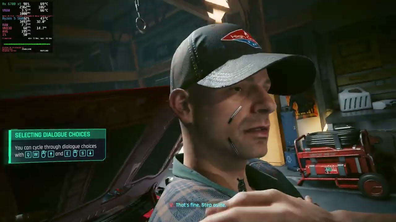 Cyberpunk 2077 on linux intro + benchmark rx 6700 xt 1440p
