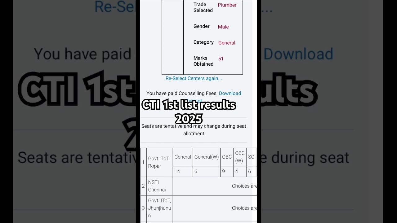 CTI 1st counselling result 2025