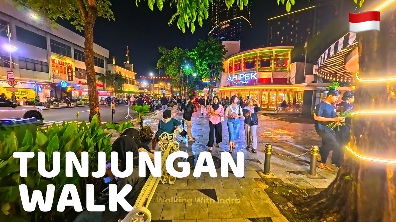 Ночная прогулка по Сурабае [4K UHD] — от улицы Тунджунган до Алун-Алун | Уютные кафе, отели