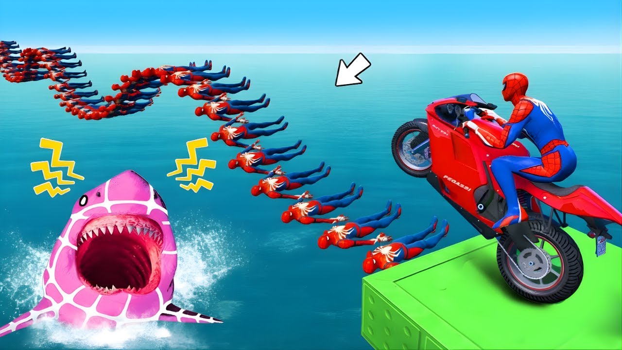 Spider Man Rescue Iron man vs Venom on Spider Shark Bridge l Epic GTA 5 Superhero Battle with Batman