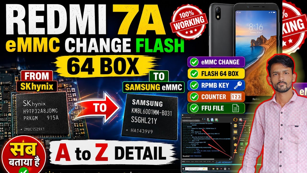 Redmi 7A eMMC Change SKhynix To Samsung Using Flash 64 Box | RPMBKey + Counter + FFU File AtoZ Here✅