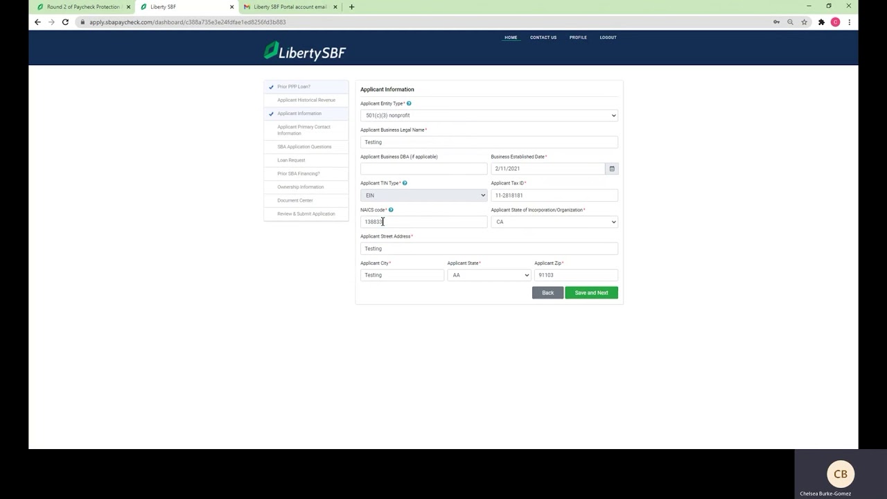 Applying for a PPP Loan application with Liberty SBF Step 3: Applicant Information