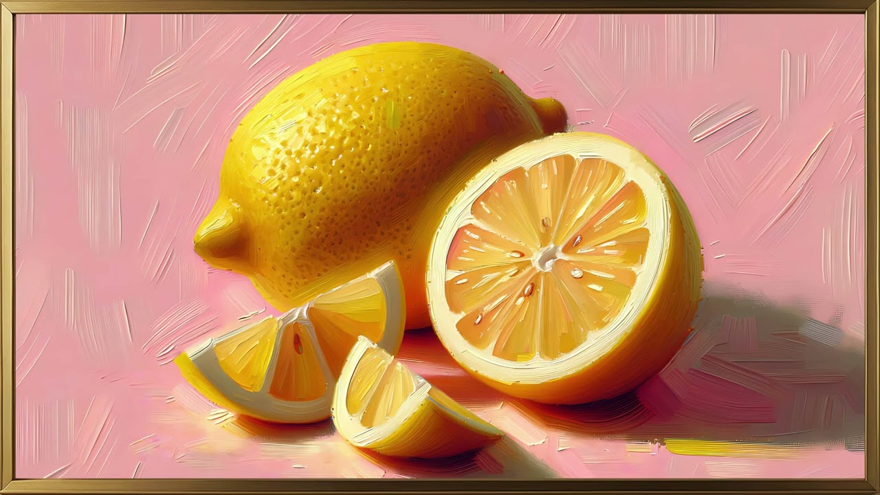 Lemons on pink background | Summer Frame TV art | Painting of citrus fruit | TV screensaver #tvart
