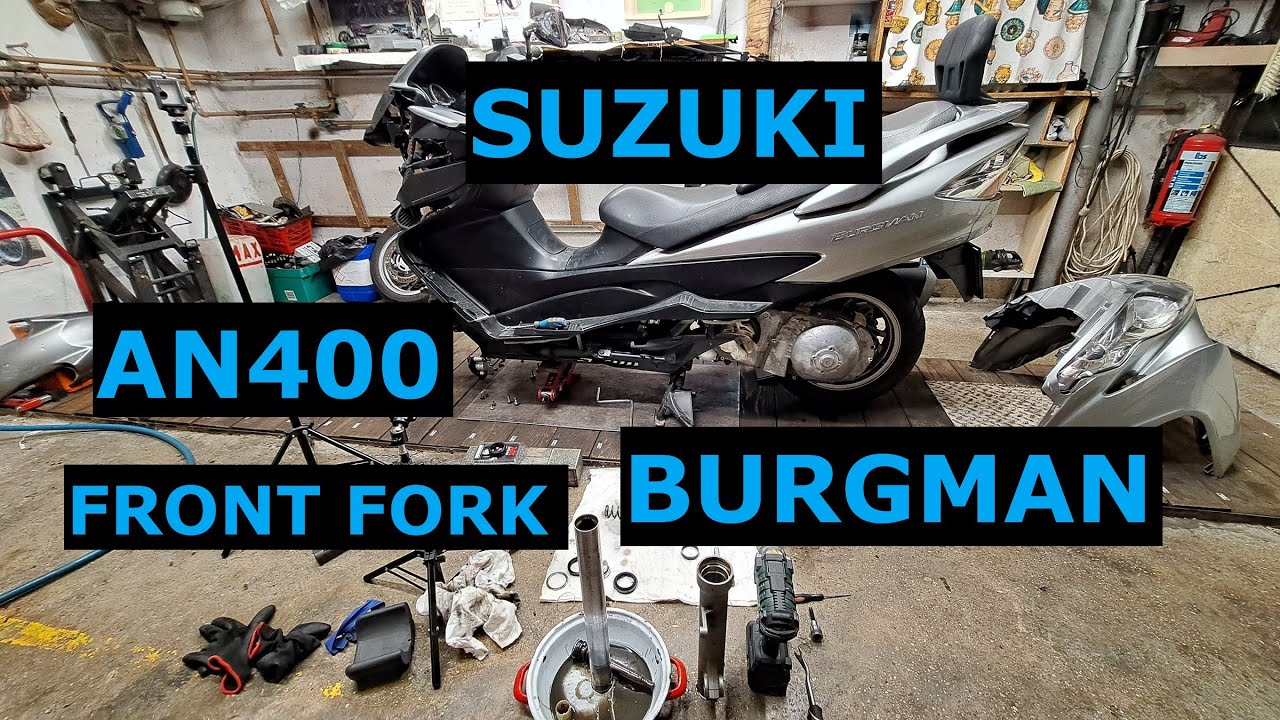 Уплотнители передней вилки Suzuki AN400 Burgman / снятие передней панели / Телескопический уплотн...