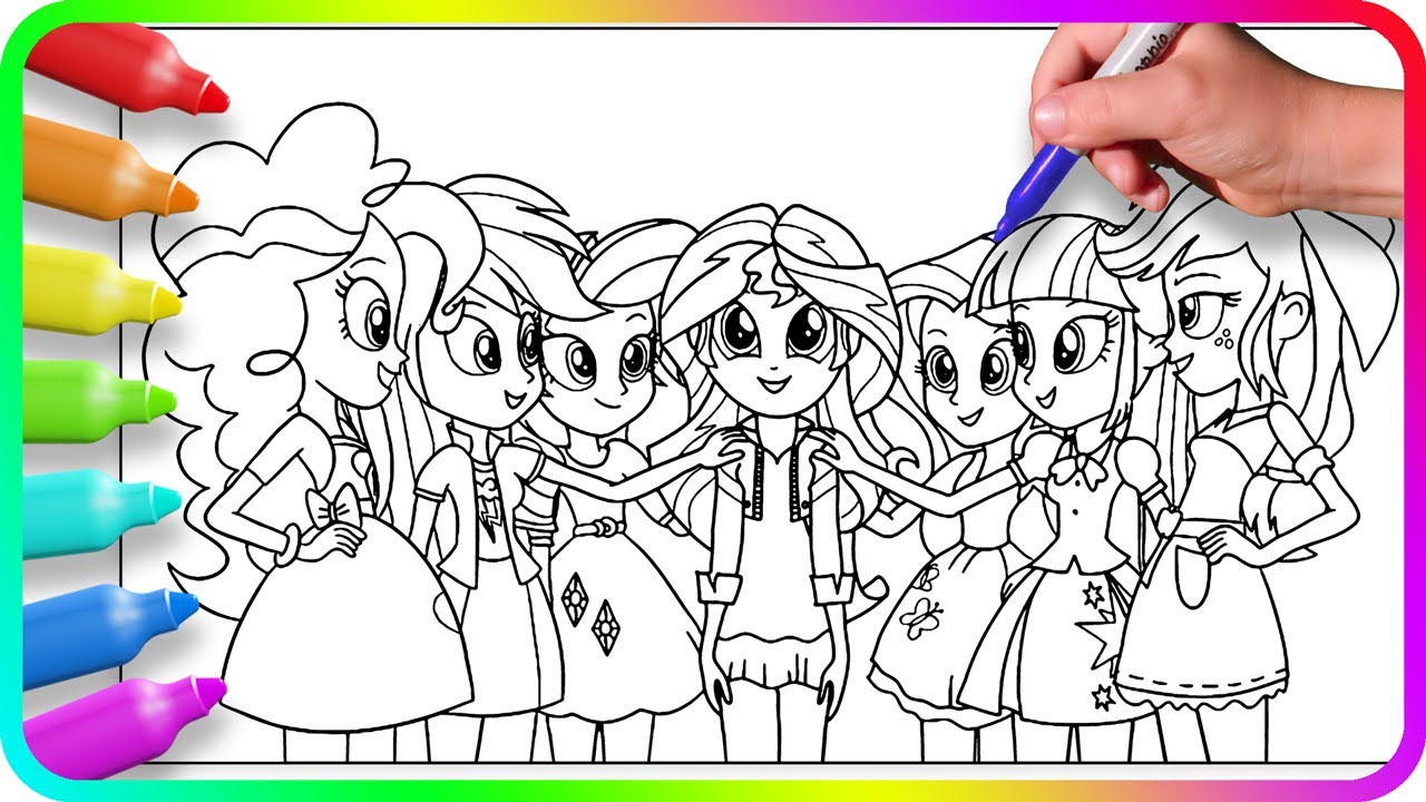 EQUESTRIA GIRLS Coloring Pages - Support of Friends. How to color My Little Pony. Easy Drawing MLP