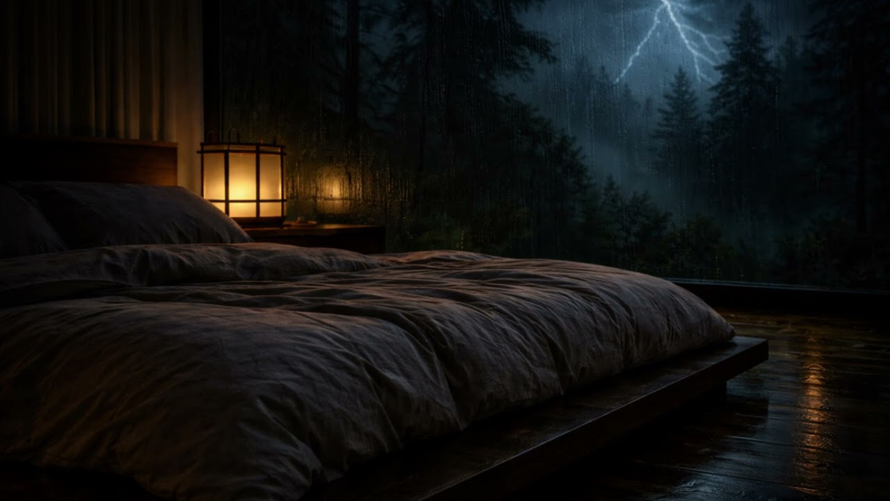 Secluded Forest Home in a Thunderstorm 🌧️ Rain & Distant Thunder Ambience