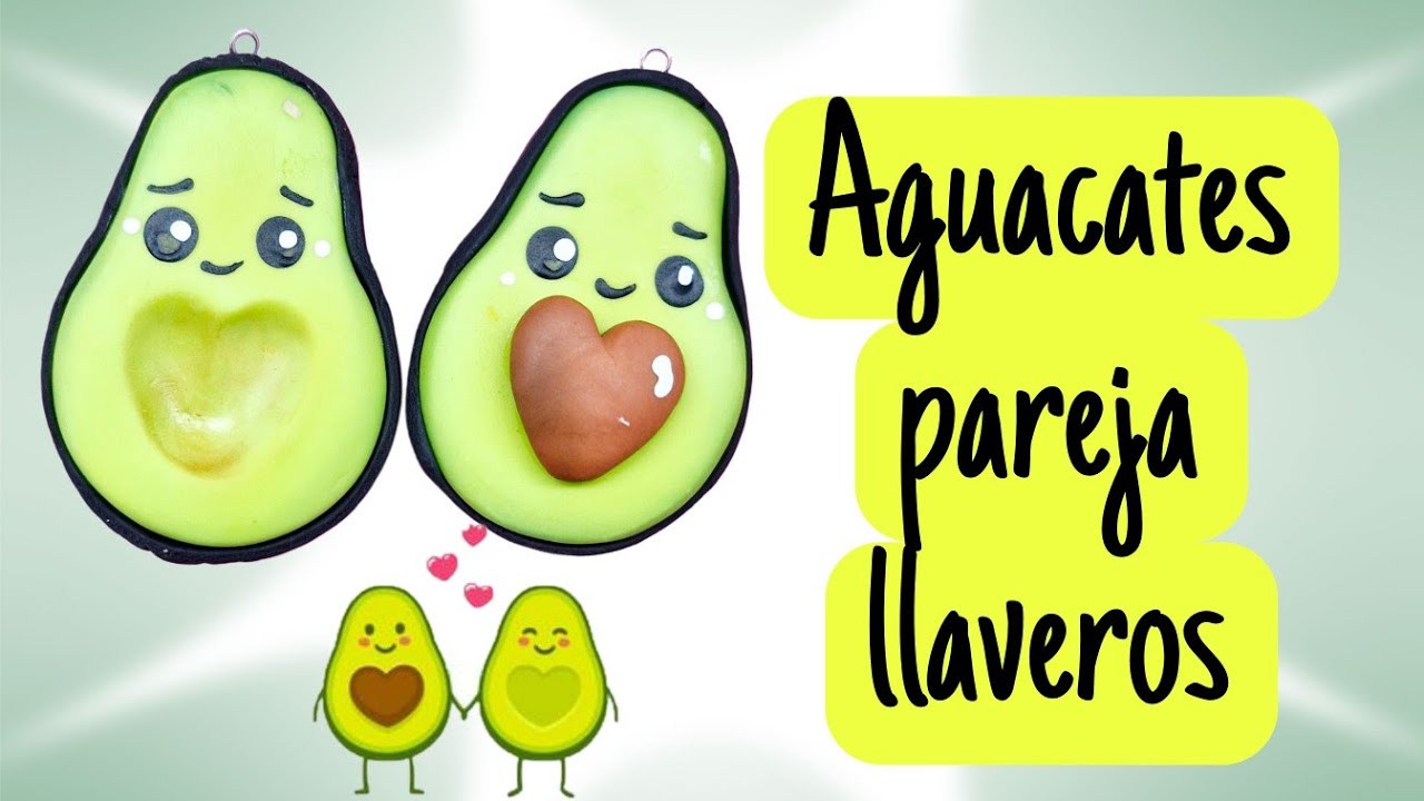 Llaveros aguacates pareja en Pasta flexible o Porcelana Fría. Tutorial.