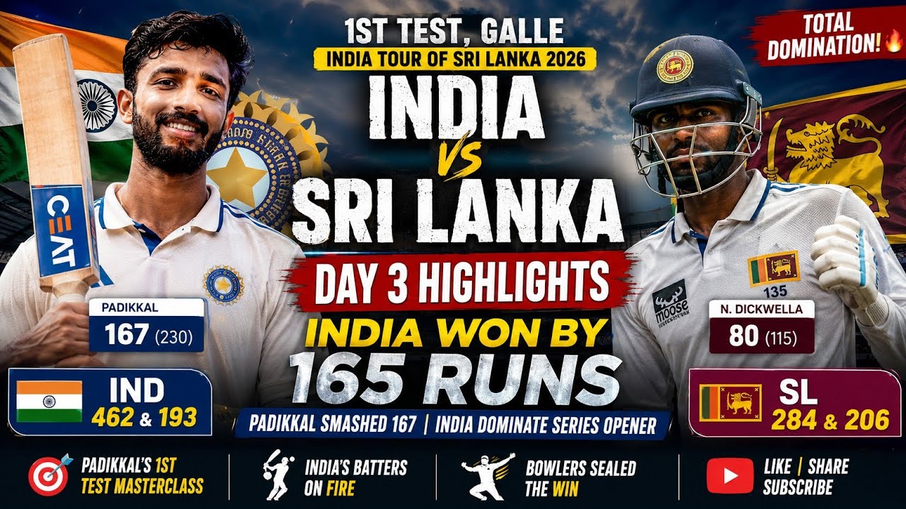 INDIA DOMINATE SRI LANKA | Won by 165 Runs | Padikkal 167 & Suthar 10 Wickets | 1st Test Highlights 