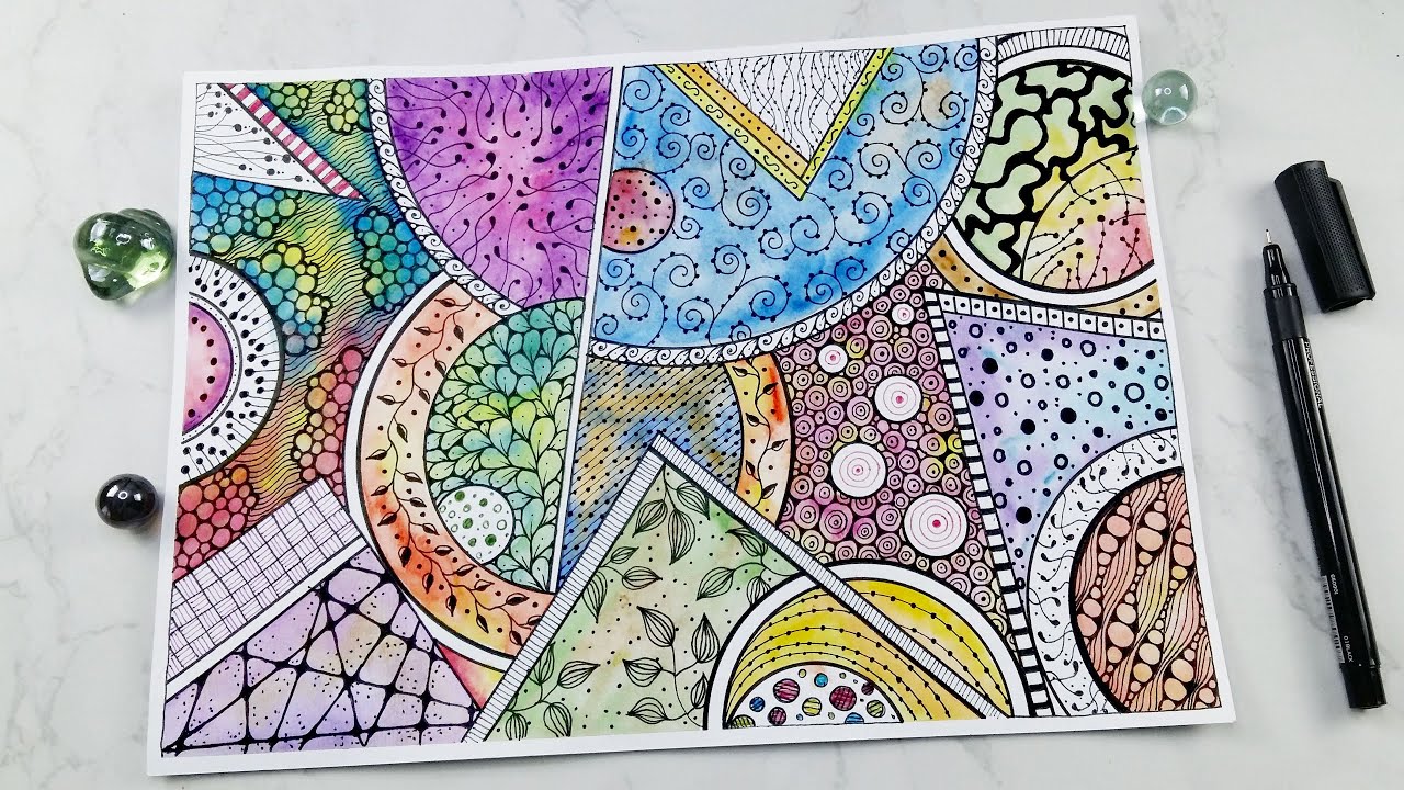 Watercolor Doodle ideas for beginners | Zendoodle coloring | Easy Zentangle art patterns