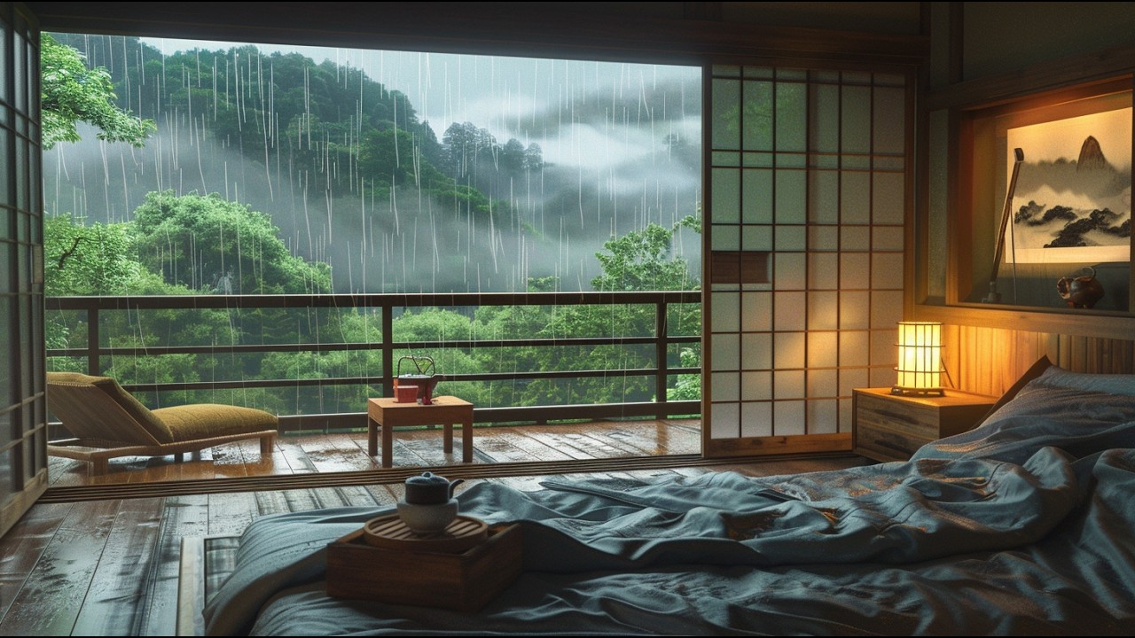 Warm Bedroom with Soothing Piano & Rain Sounds for a Quiet Night - Reduce Anxiety and Help You Sleep