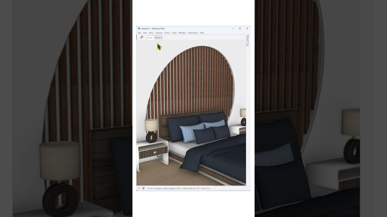 A modern bedroom feature wall in SketchUp using 1001bit Tools ✨Simple steps clean geometry & stylish