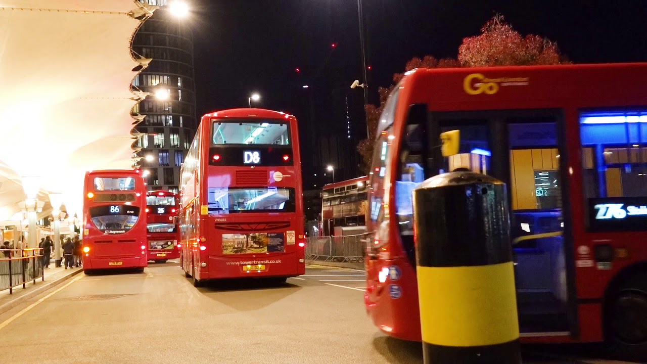 London Buses in Stratford after dark 18th October 2018