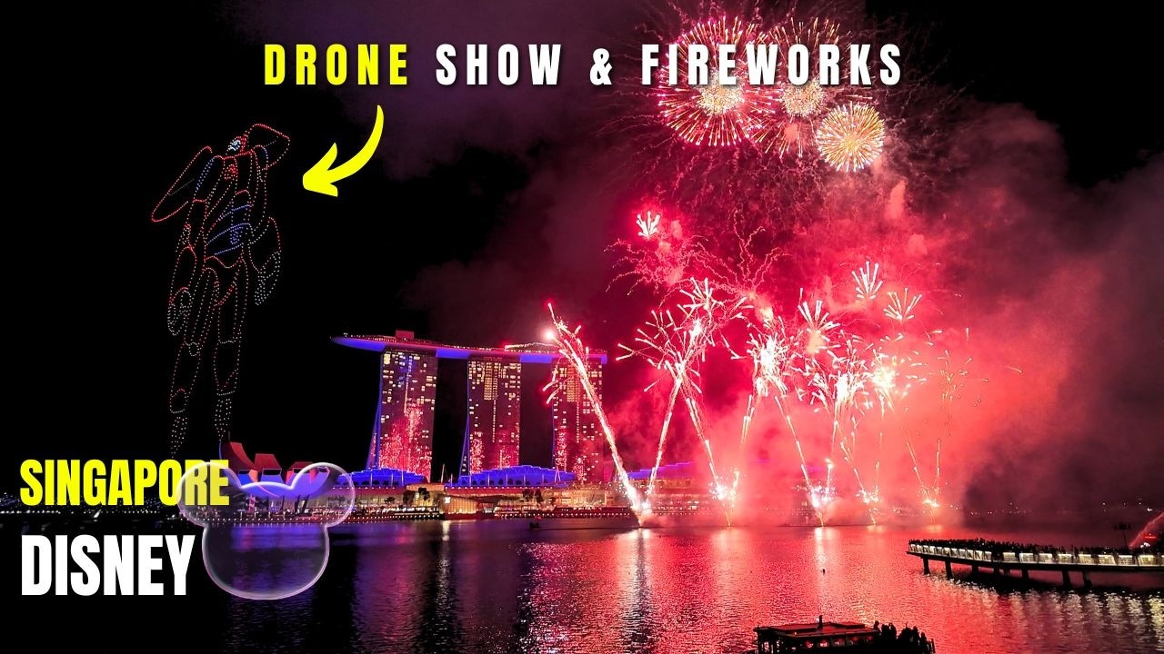 Asia's first Disney cruise ship Special Fireworks & Drone Show in Singapore Marina Bay!