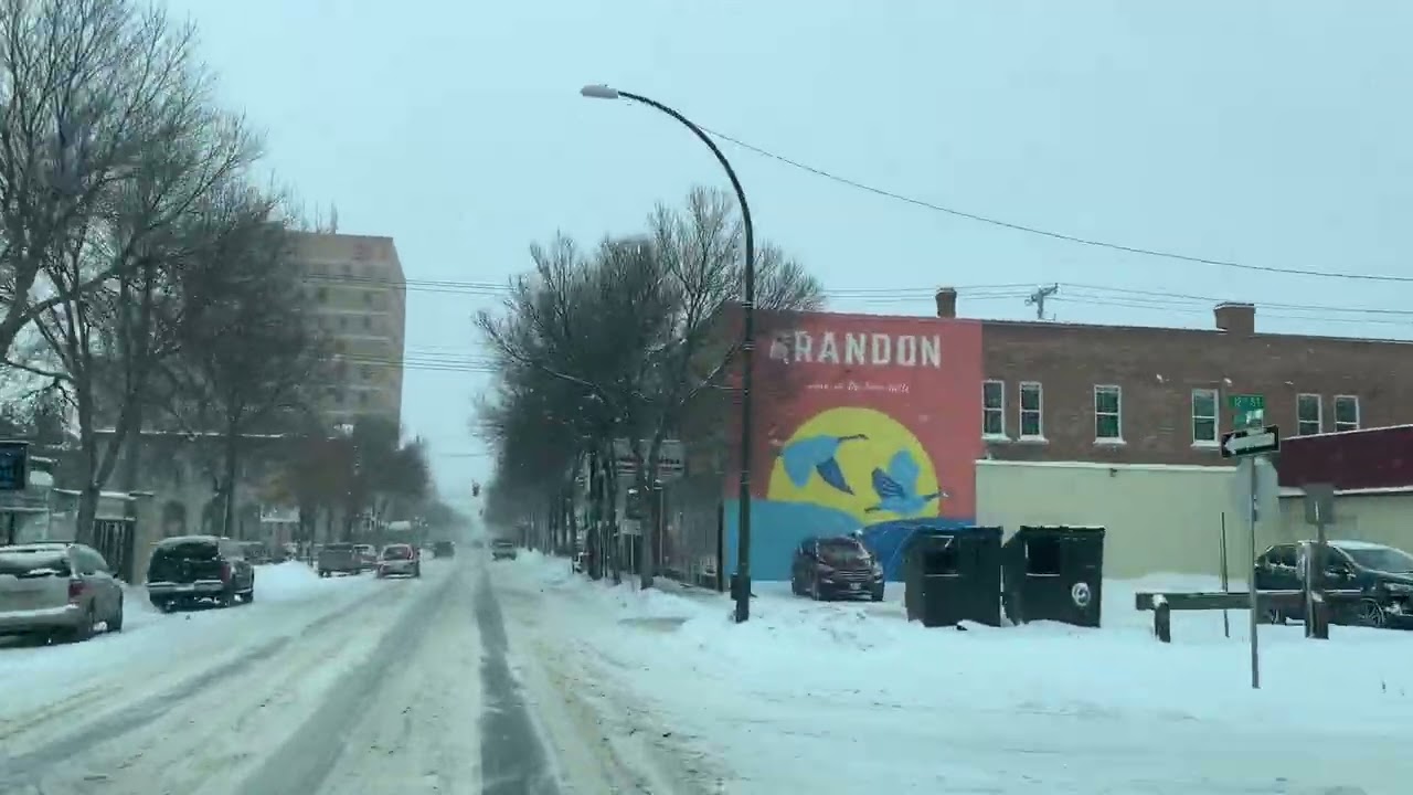 City Of Brandon On A Stormy Snowy Weather/Manitoba Canada