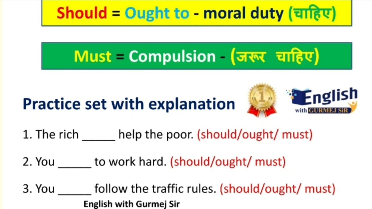 modals/should, ought to ,must/use/what's difference between/auxiliaries/practice set by gurmej sir