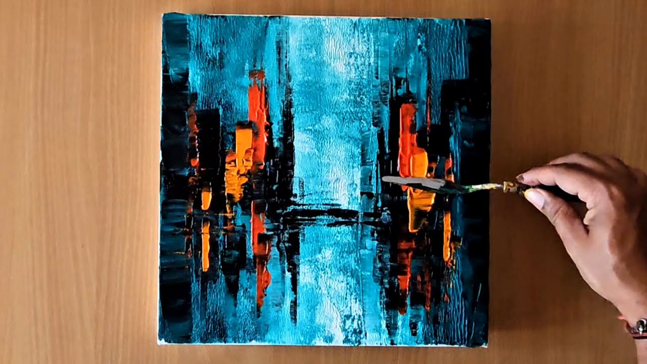 Easy Acrylic Painting Technique / Abstract Cityscape Painting / Step By Step