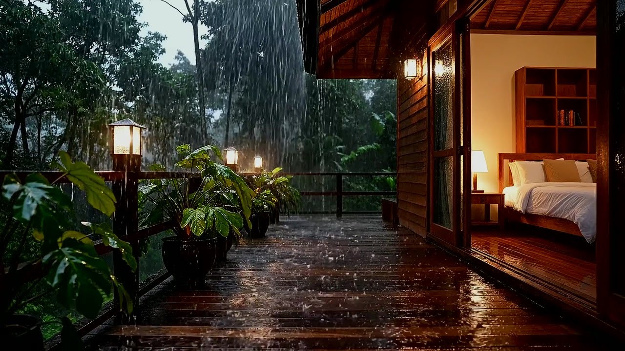 Heavy Rain Sounds for Sleeping at Night and Deep Relaxation - Balcony Rain