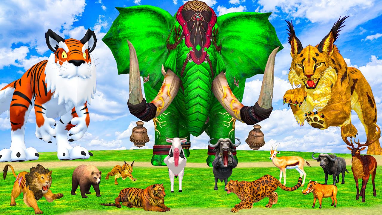 10 Giant Mammoth Elephant Cow vs Giant Zombie Tiger vs 5 Giant Cow Lion Cub Saved By Wolly Mammoth