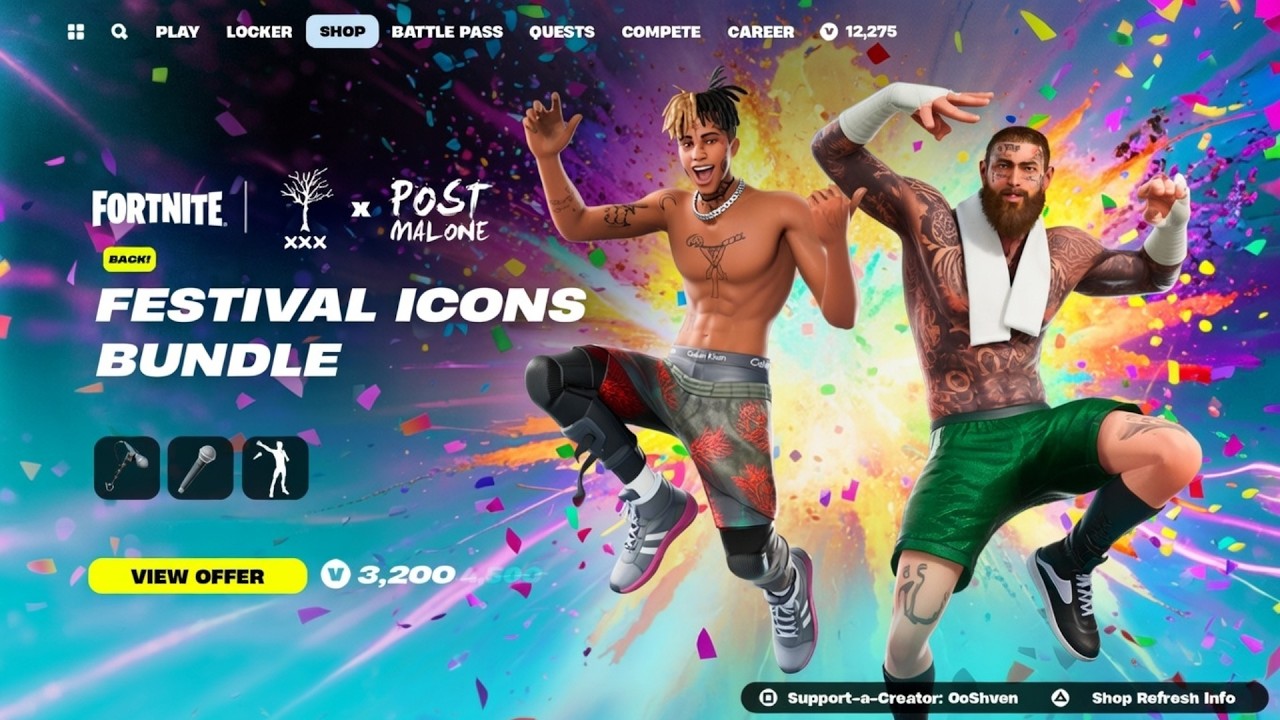 Фестивальные скины Fortnite в 2026 году! (Post Malone, XXXTentacion, Tate McRae)