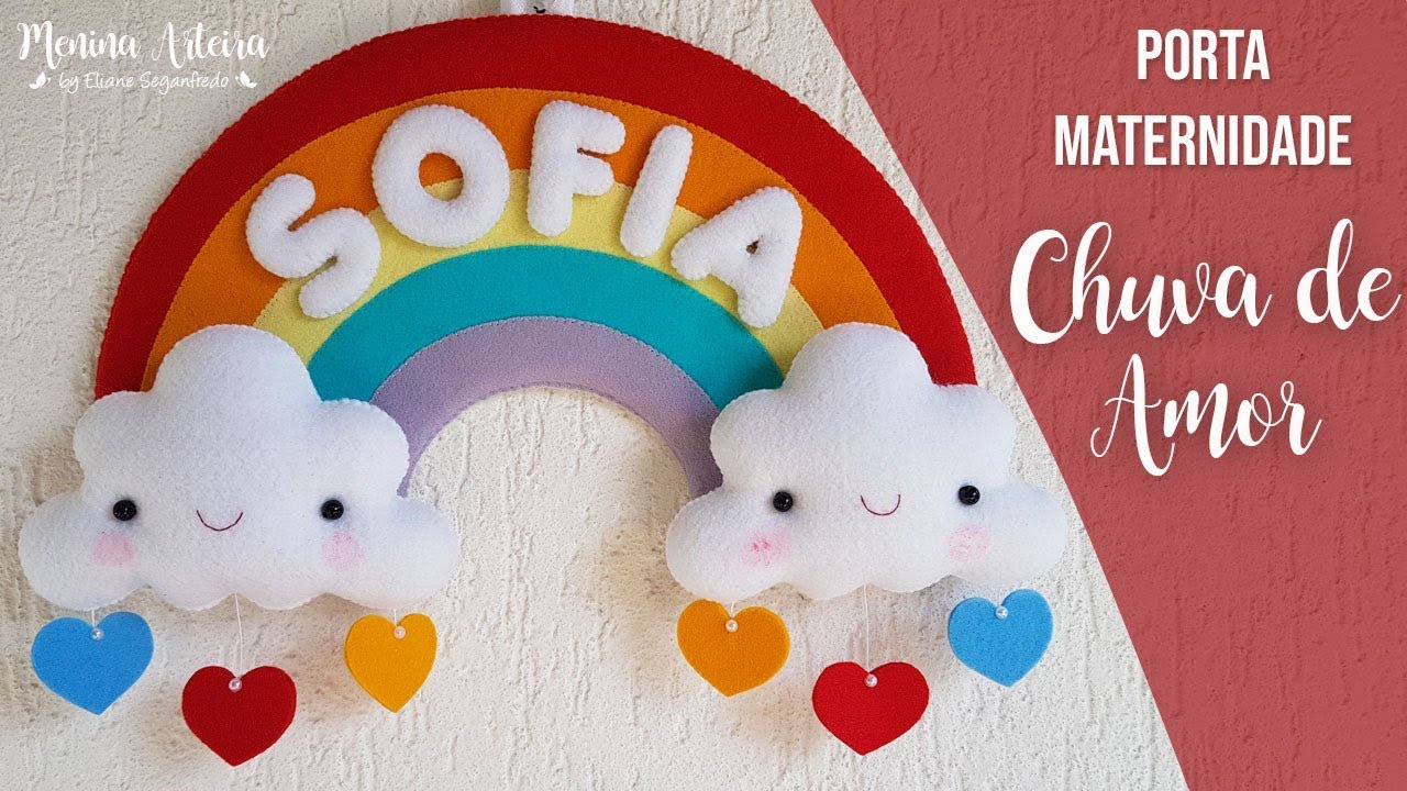 Enfeite Porta Maternidade Chuva de Amor de Feltro - Passo a Passo com Molde Gratuito