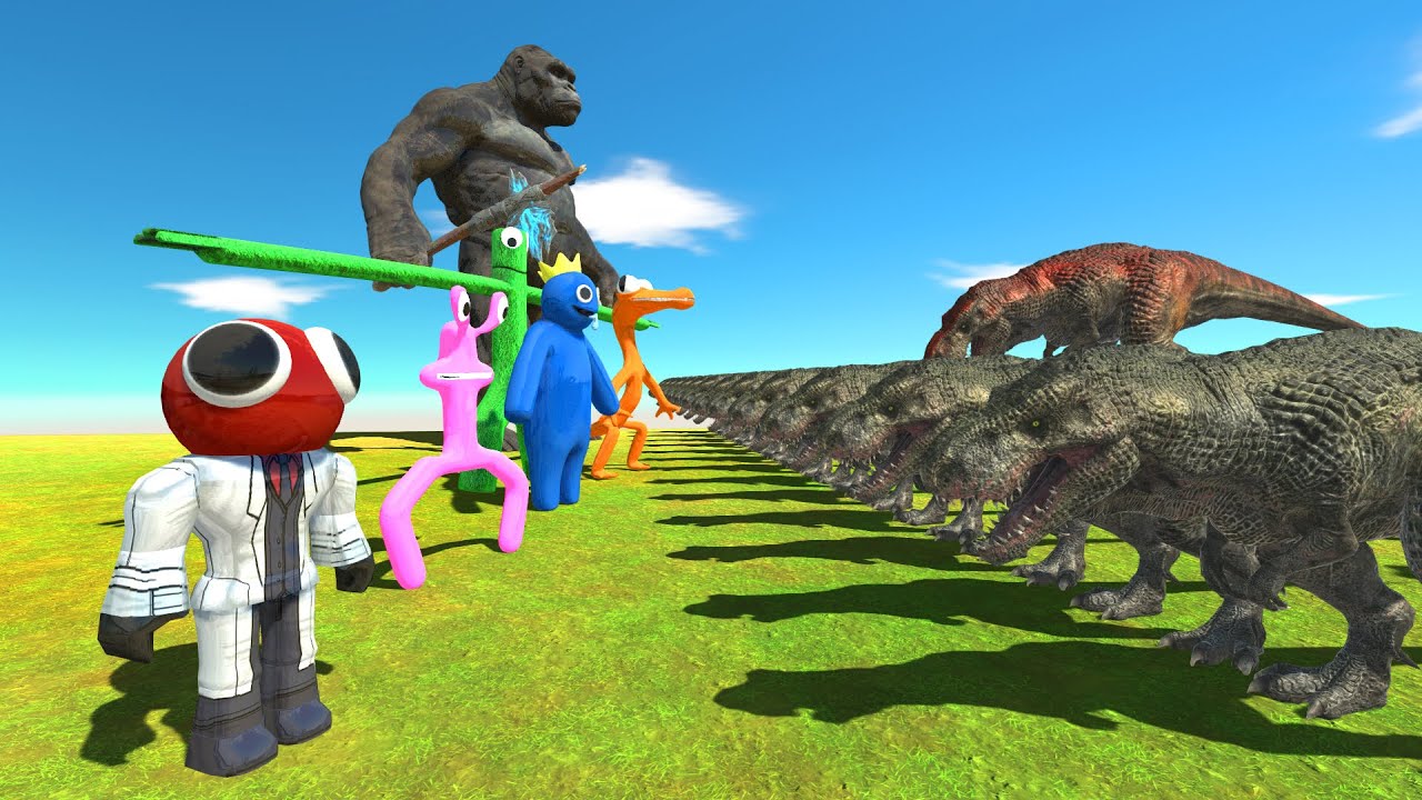 Rainbow Friends vs King Kong in T-rex Challenge - Animal Revolt Battle Simulator
