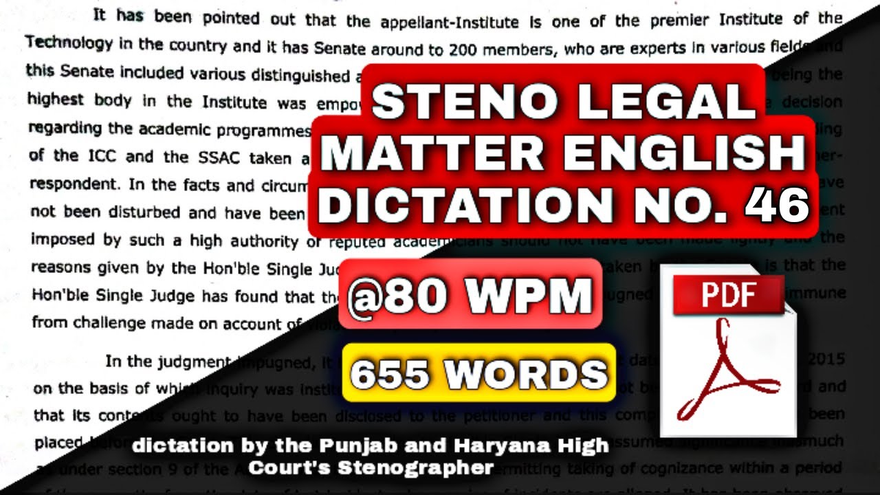 80 WPM, #46, STENO LEGAL MATTER ENGLISH DICTATION [655 WORDS], COURT DICTATION