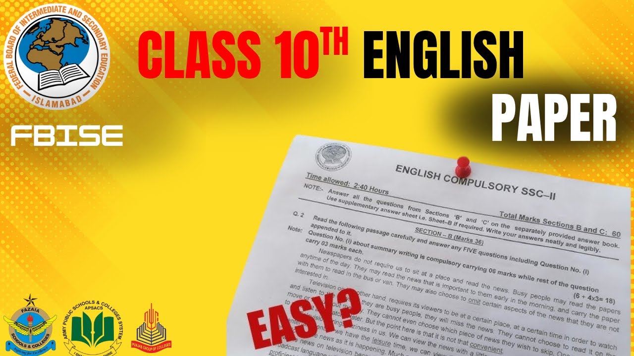 FBISE CLASS 10 ENGLISH PAPER 2024-25 | SEND UP + BOARD EXAM SOLUTION | IMPORTANT QUESTIONS & PATTERN