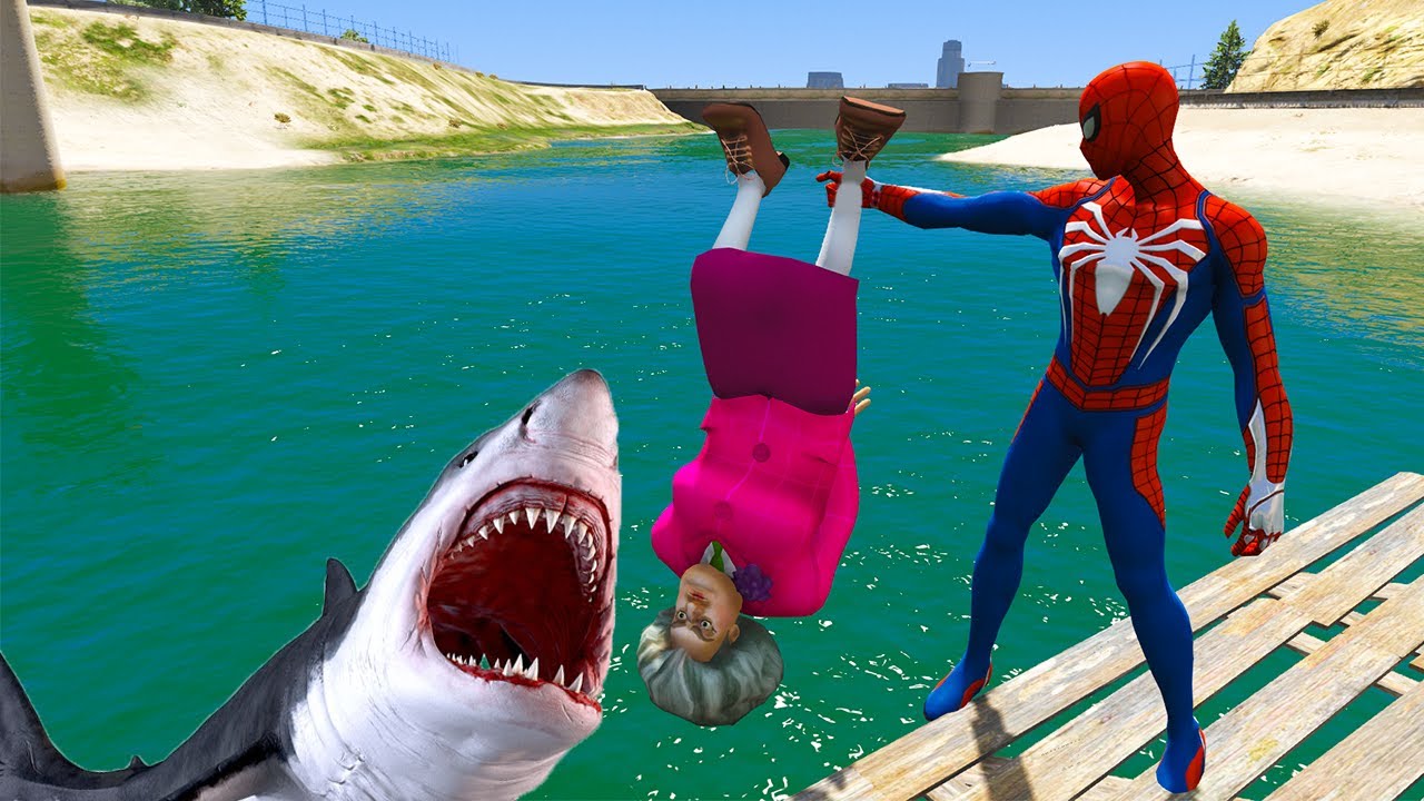 Scary Teacher 3d - Spiderman vs Miss'T With Orange Car. in Shark Sea - Game Animation