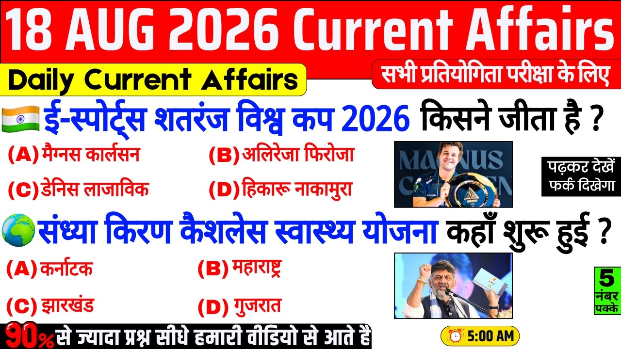 18 August 2026 Current Affairs | Important Current Affairs 2026 | ssc cgl, railway group d, bpsc