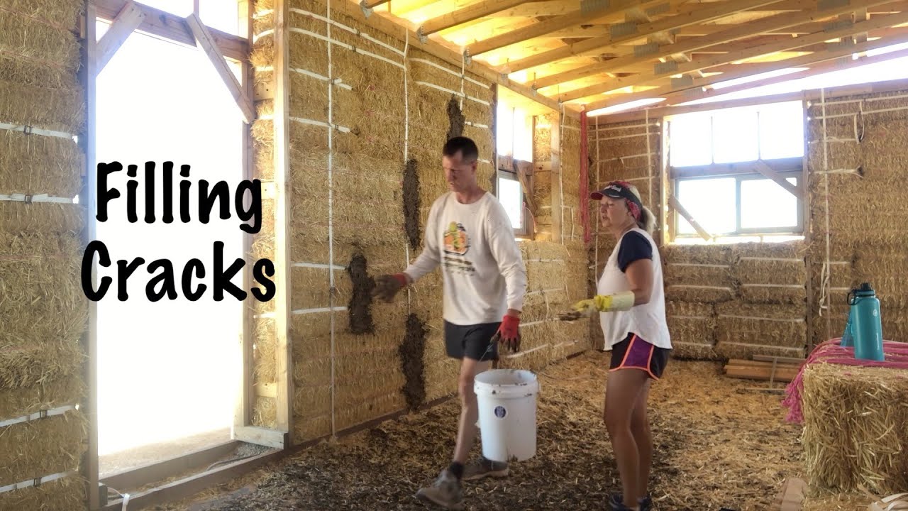 Filling Cracks with Plaster - Straw Bale House Build