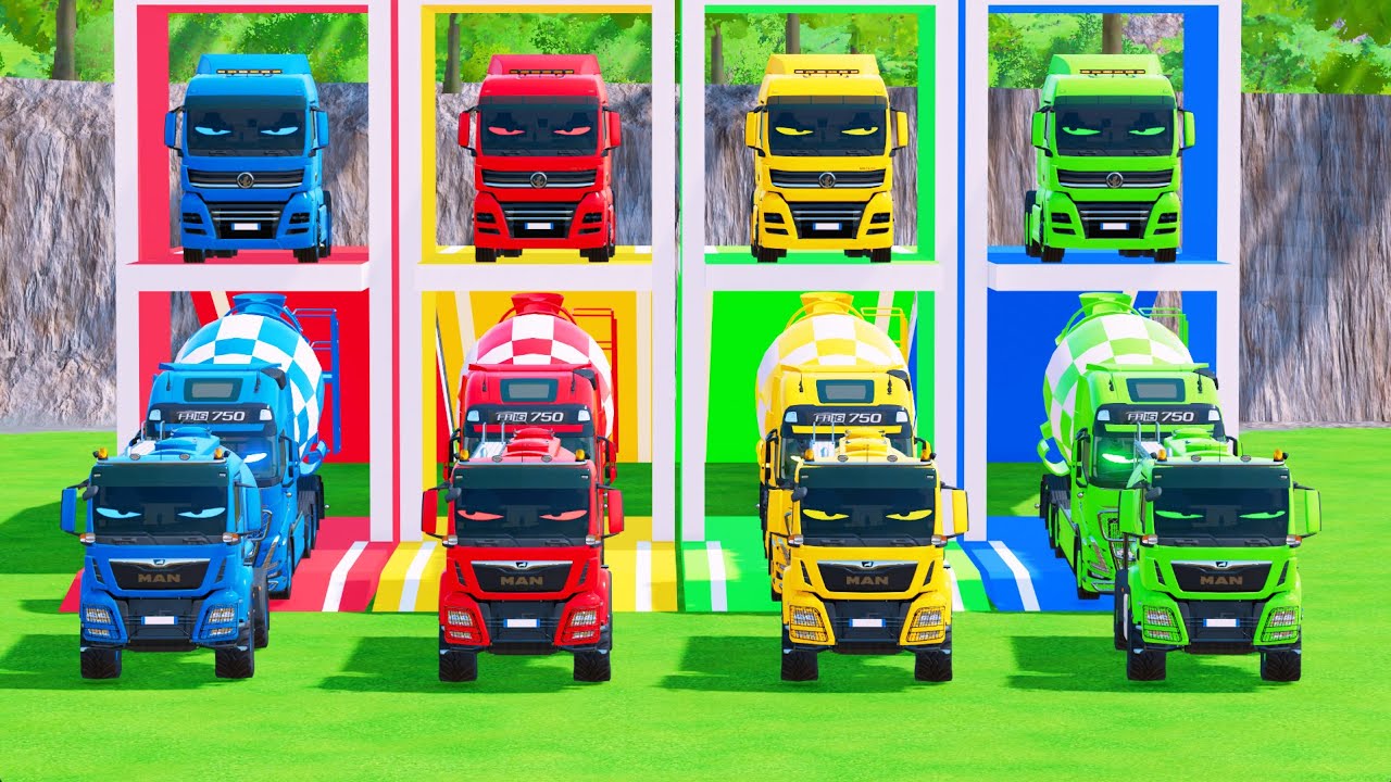 Garage with Colors - TRANSPORTING ALL MIXER TRUCK WITH DOUBLE FLATBED TRAILER TRUCK VOLVO, MAN, FAW