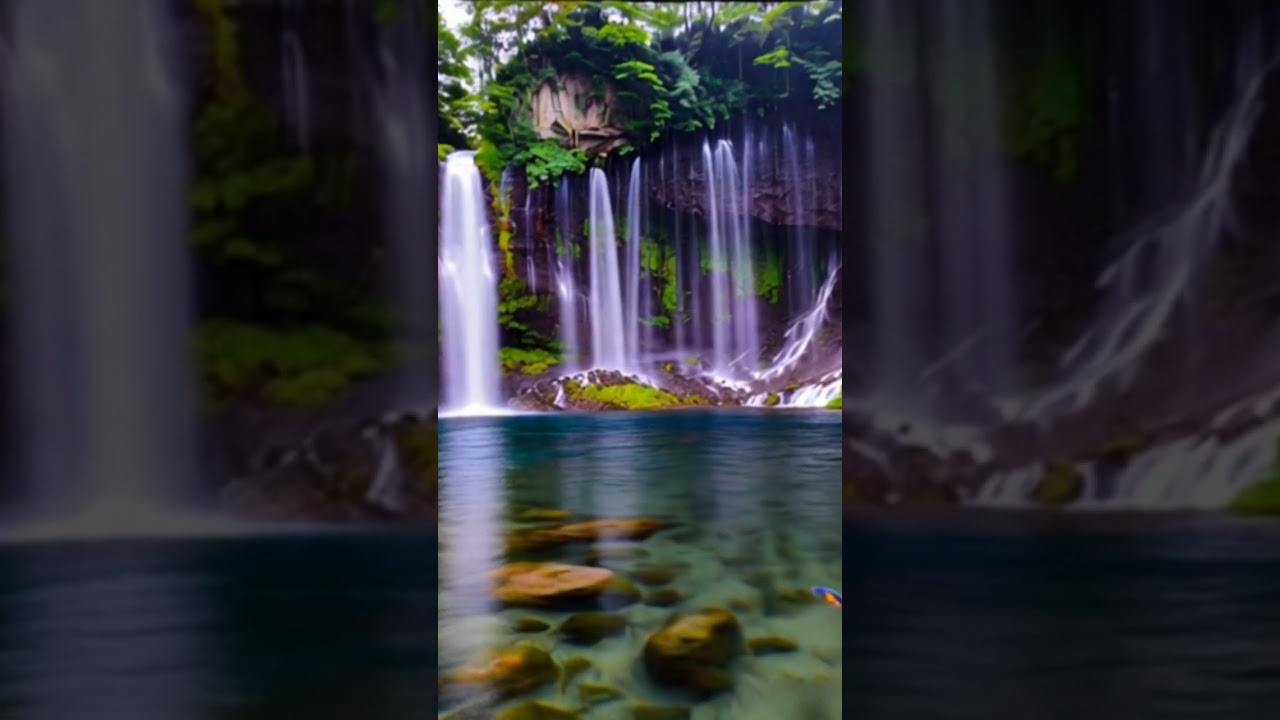 Waterfall Serenity#WaterfallBeauty #NatureEscape #FishSwimming #WaterfallMagic #ScenicWonder