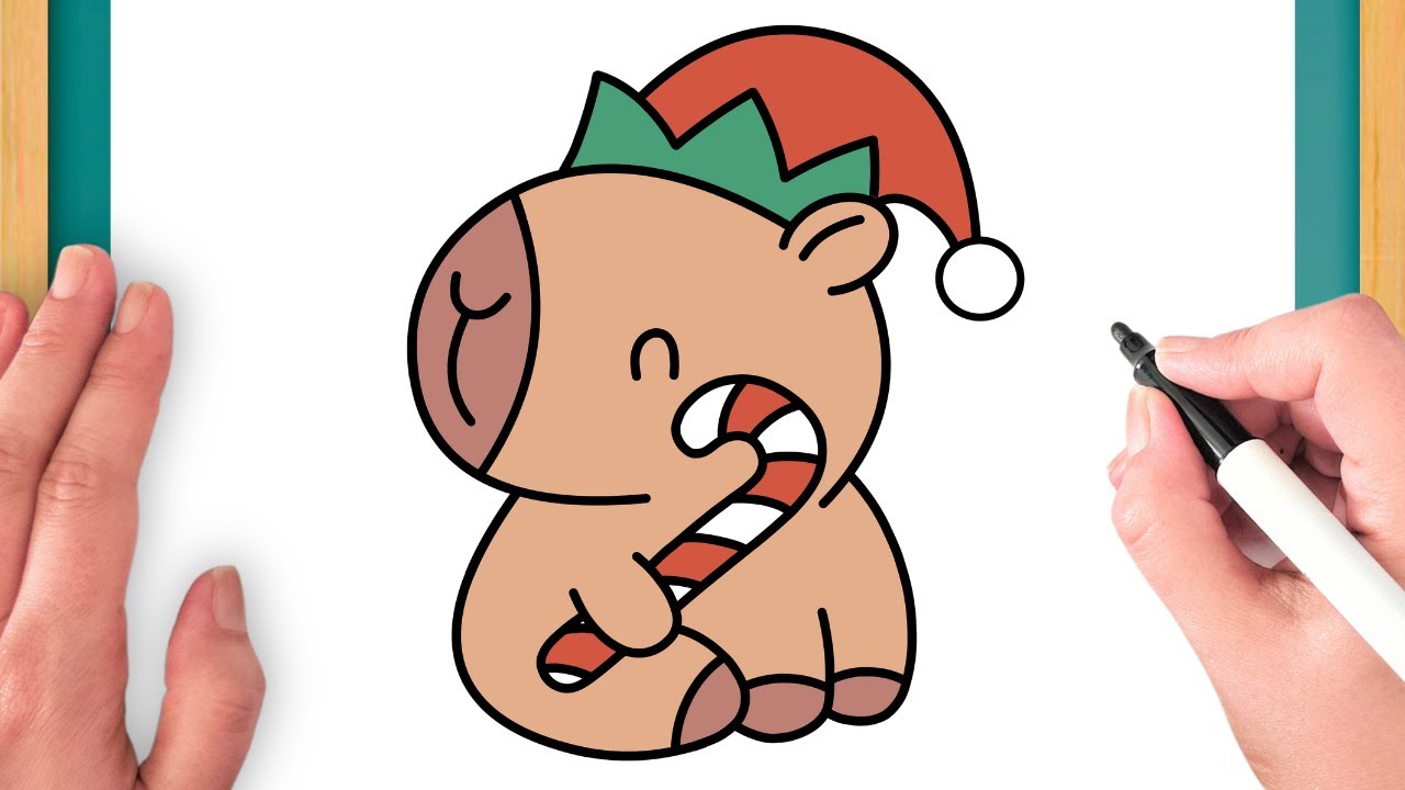 Cómo Dibujar Un Capibara Elfo Kawaii Con Bastón De Caramelo - Dibujo Fácil Paso A Paso